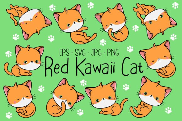 Adorable Red Cat Kawaii Illustrations for Creative Projects