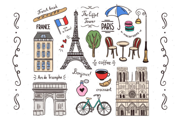 Paris Illustrations Clipart Set: Romantic Hand Drawn Design