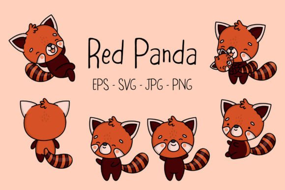 Set of Cartoon Red Panda Illustrations: Your Creative Toolkit