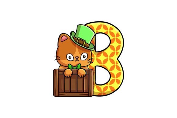 St Patrick Cat Alphabet B Illustrations for Festive Design
