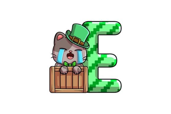 St Patrick Cat Alphabet E Illustrations: A Whimsical Design Asset