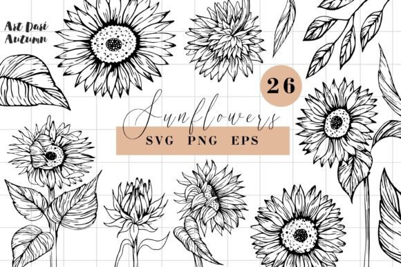 Sunflower SVG Line Art: 26 Hand-Drawn Elements for Designers