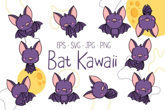 Unlocking Playful Design: The Set of Cute Kawaii Bat Illustrations