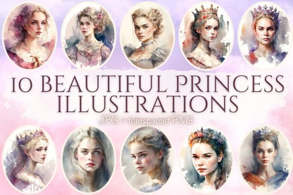 Unlocking Whimsy: Integrating 10 Watercolor Princess Illustrations