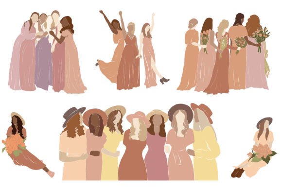 Wedding Girls Illustrations: Your Go-To Set for Elegant Stationery